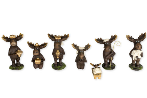 7 Piece Moose Figurines Christmas Nativity Set