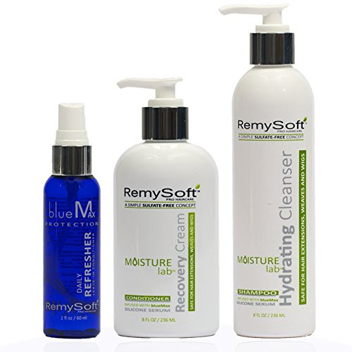 RemySoft RemySoft Moisturelab System - Safe for Hair Extensions, Weaves and Wigs - Salon Formula Shampoo, Conditioner & Serum - Gentle Sulfate-free Lather