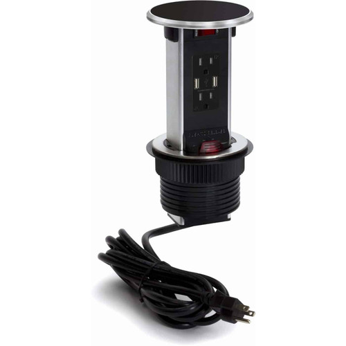 Lew Electric PUR15-BK Round Countertop Pop Up 15 Amp Receptacles With USB Ports - Black