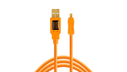 Tether Tools TetherPro USB 2.0 A Male to Mini-B 8 Pin, 15 feet (4.6m), Orange