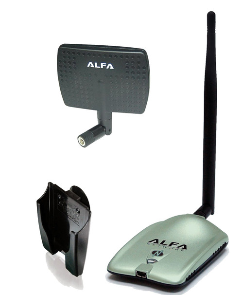 ALFA Alfa AWUS036NH 2000mW 2W 802.11g/n High Gain USB Wireless G / N Long-Range WiFi Network Adapter with 5dBi Screw-On Swivel Rubber Antenna and 7dBi Panel Antenna and Suction cup / Clip Window Mount