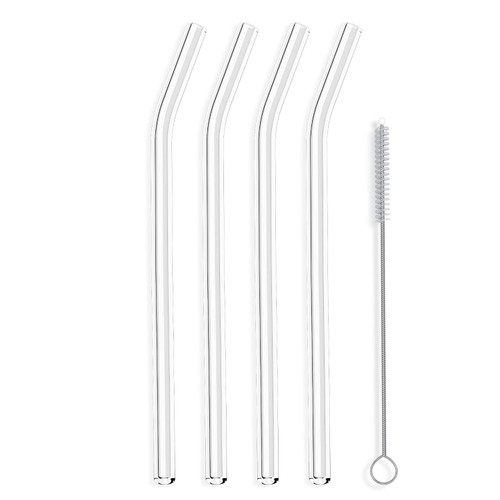 Glass Dharma Glass Dharma Beautiful Bends 5 Piece Glass Drinking Straw Set with Cleaning Brush, 12mm