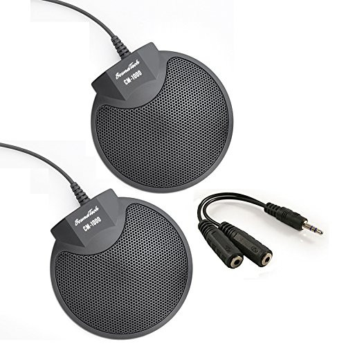 SoundTech Sound Tech CM-1000 (Pack of 2) Table Top Conference Meeting Microphone with Omni-Directional Stereo 3.5mm Plug & Audio Spliter