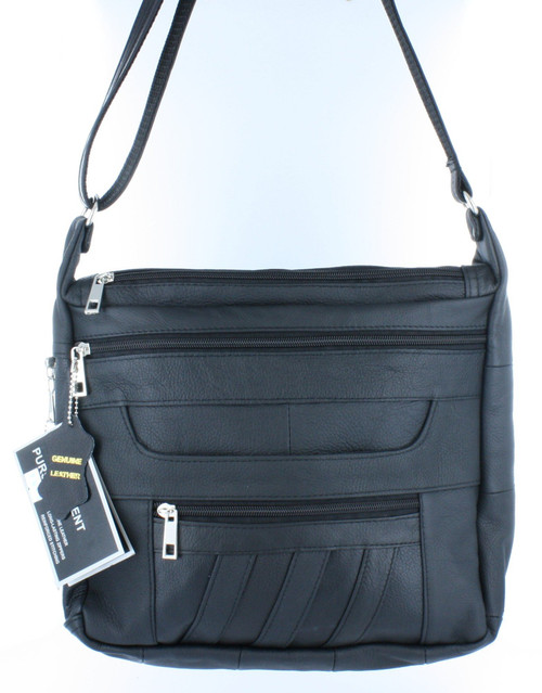 Roma F.C. Black Crossbody or Shoulder Carry Leather Locking Concealment Purse - CCW Concealed Carry Gun Bag