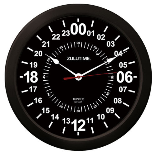 Trintec Trintec 24 Hour Military Time SWL Zulu Time 24Hr Wall Clock 10" Black Dial