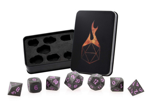Forged Dice Co. Metal Polyhedral Dice Iron w/ Orchid Numbers Set of 7