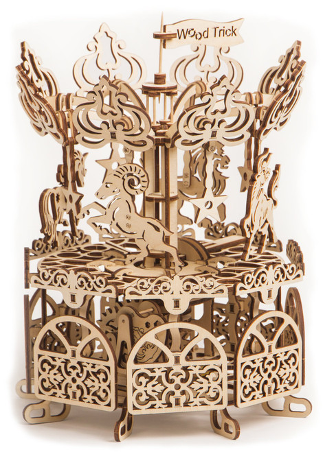 Wood Trick 3D Wooden Puzzle CAROUSEL Mechanical Models, Assembly Constructor, Brain Teaser, Best DIY Toy, IQ Game for Teens and Adults