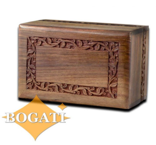 Hand Carved Rosewood Urn with Border Design - Adult by Bogati