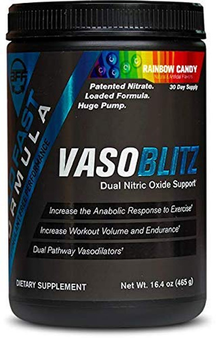 VASOBLITZ Award Winning Dual Nitric Oxide Pre Workout with NO3T Arginine Nitrate,L-Citrulline,Betaine Anhydrous, Calcium Lactate & Caffeine Free for Muscular Endurance(30 Serving,Rainbow Candy)