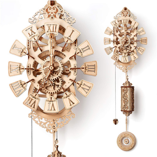 Wood Trick Pendulum Wall Clock Kit, Wooden DIY Wall Clock Big - No Batteries - 3D Wooden Puzzle - 3D Wall Clock Mechanical Model
