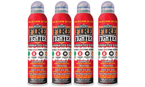 Mini Firefighter MFF04 Multi Purpose 4-in-1 Fire Extinguisher Eliminator for Gasoline, Kitchen Grease, Oil, Electric and Wood Fires. Home Safety (4 Pack)