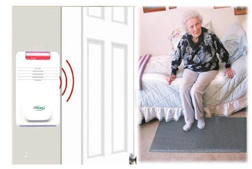 Smart Caregiver Cordless Floor Mat Pressure Pad with Economy Cordless Alarm (No Alarm in Patient's Room), Gray, 24â x 48â