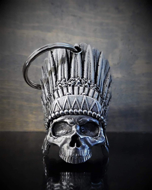 Indian Skull Motorcycle Biker Bell Accessory or Key Chain for Luck