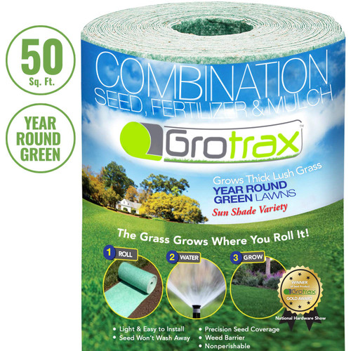 Grotrax Biodegradable Grass Seed Mat, Year Round Green - 50 Sq Ft Quick Fix Roll - All in One Growing Solution for Lawns, Dog Patches and Shade - Just Roll Water & Grow -Not Fake or Artificial Grass
