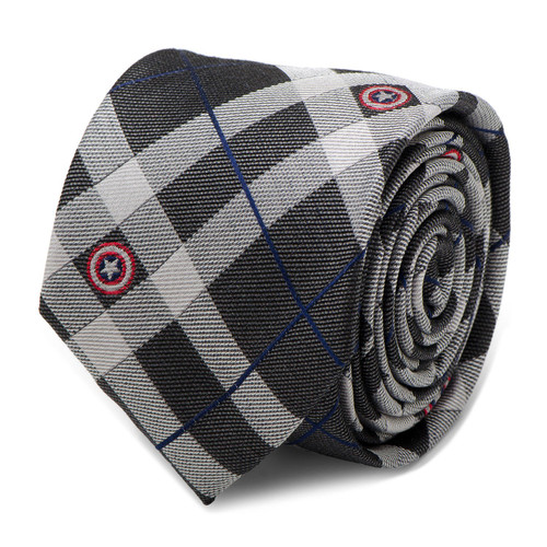 Marvel Captain America Gray  Plaid Men's Dress Tie