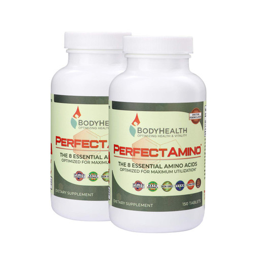 BodyHealth PerfectAmino Tablets, (2-Pack) All 8 Essential Amino Acids with BCAAs + Lysine, Phenylalanine, Threonine, Methionine, Tryptophan, Supplement for Muscle Mass Production, Recovery & Strength
