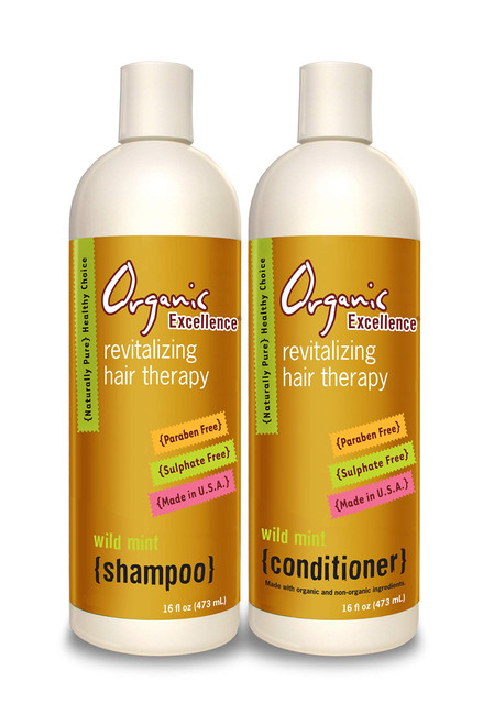 Organic Excellence Wild Mint Shampoo and Conditioner Set Revitalizing, Hair Therapy