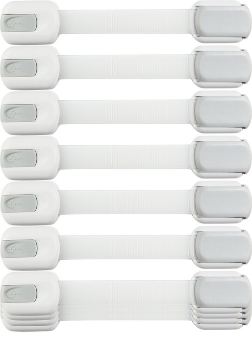 Child Safety Locks -VALUE PACK (10 Straps)- No Tools or Drilling -Adjustable Size/Flexible -Adhesive Furniture Latches For Baby Proofing Cabinets, Drawers, Appliances, Toilet Seat, Fridge, Oven & More