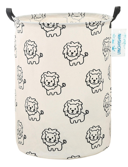 LANGYASHAN Storage BinCanvas Fabric Collapsible Organizer Basket for Laundry Hamper,Toy Bins,Gift Baskets, Bedroom, Clothes,Baby Nursery(Lion)