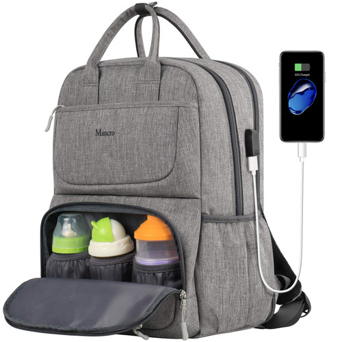 Diaper Bag Backpack, Baby Boy Diaper Bag with Changing Pad, Multifunction Waterproof Diaper Backpack, Diaper Bag For Dad and Mom, Nappy Baby Bag with USB Charging Port, Gray