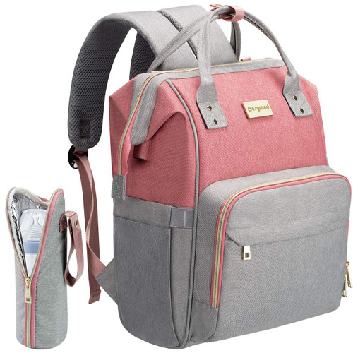Diaper Bag Backpack, COSYLAND Mom Travel Backpack Nappy Bags Large Capacity Maternity Bag with USB Charge Port Stroller Strap Wide Shoulder Strap Insulated Pockets Pink