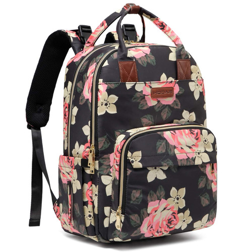 Diaper Bag Backpack, Baby Diaper Bags Large Capacity Floral Diaper Backpack Built-in USB Charging Port and Independent Wet Cloth Bag Multi-Function Waterproof Travel Back Pack for Baby Girl and Mom