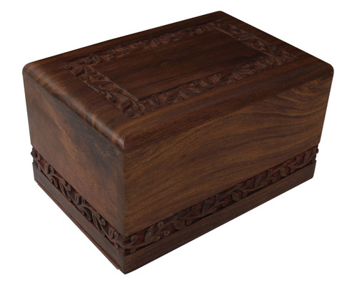 Bogati Hand Carved Rosewood Urn with Edge Design, Solid Rosewood, XL