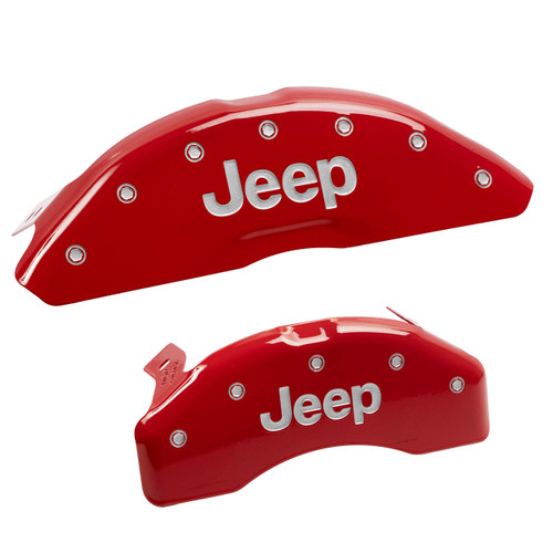 MGP Caliper Covers 42020SJEPRD Set of 4 Caliper Covers Engraved Front and Rear: Jeep Red Powder Coat Finish Silver Characters. Disc Brake Caliper Cover Jeep Caliper Covers 42020SJEPRD: Red Jeep/Jeep