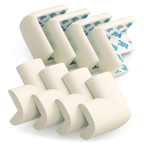 Baby Safety Corner Protectors - Childproof Tables and Furniture Sharp Corners, Edge Guard Cushion Pack of 8 Pre-Applied 3M Tape. (White)
