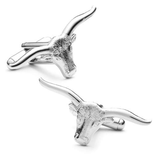  Mens Plated Longhorn Steer Cufflinks - Nickel Plated