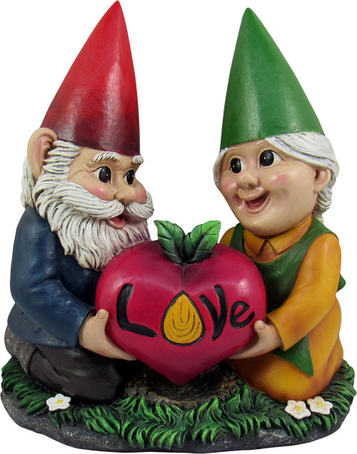 DWK - Watch Our Love Grow - Adorable Hand Painted Gnome Couple with Heart Shaped Love Root Vegetable Radish Home Patio & Garden Decor Accent, 7.75-inch