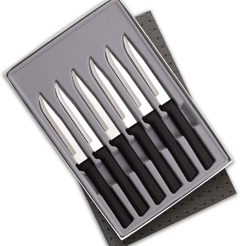 Rada Cutlery Serrated Steak Knife Set – Stainless Steel Knives with Black Stainless Steel Resin Handle, Set of 6
