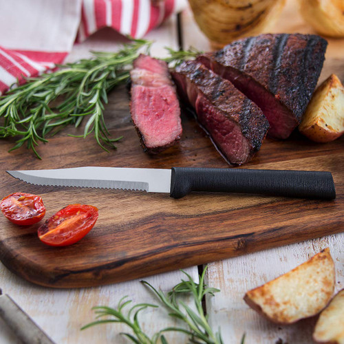 Rada Cutlery Serrated Steak Knife Set – Stainless Steel Knives with Black Stainless Steel Resin Handle, Set of 6