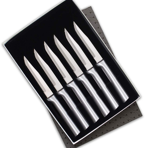 Rada Cutlery Serrated Steak Knife Set – Stainless Steel Knives w/ Black Stainless Steel Resin Handle, Set of 6