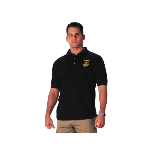 Rothco Black Military Embroidered Golf Shirt, Marines
