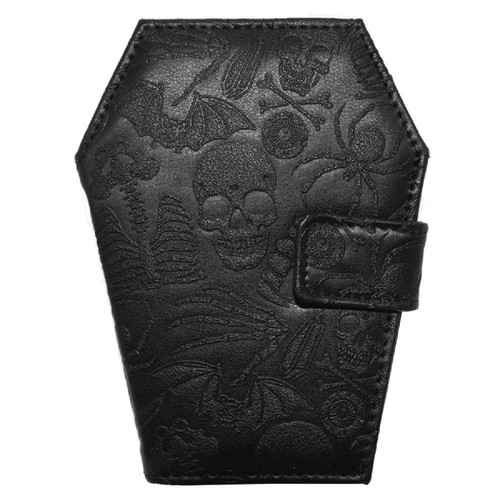  Kreepsville 666 Embossed Skull Coffin Shape Vegan Wallet, Black - Medium