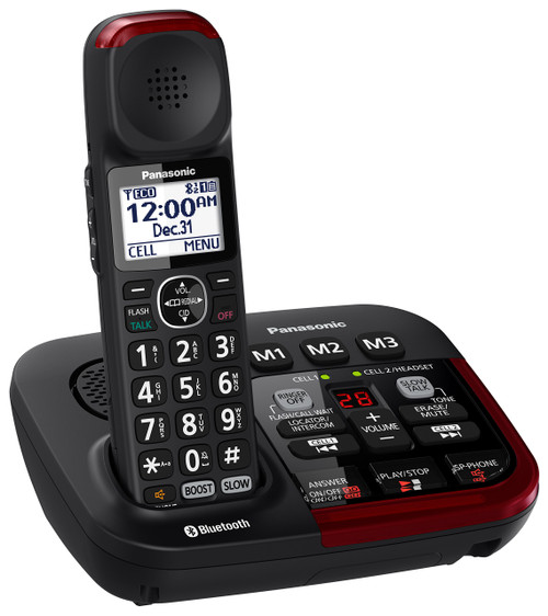 PANASONIC Link2Cell KX-TGM430B Bluetooth Amplified Cordless Phone with Digital Answering Machine Talking Caller ID Keypad and Phonebook , 1 Handset (Black)