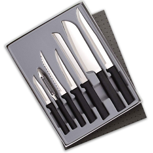 Rada Cutlery Knife 7 Kitchen Knives Starter Gift Set Stainless Steel Resin Made in USA, 11 3/8", Black Handle