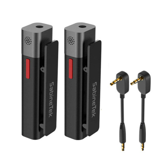 SabineTek Official SmartMike+ Ultra-Compact Wireless Bluetooth Microphone TWS Noise Reduction Lavalier Mic-2 Pack, Transmitter &Receiver Mode - TR (Black)