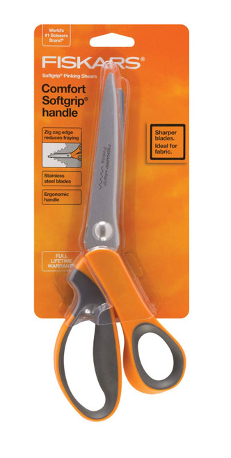 Fiskars 8" Softgrip Pinking Scissors, Orange, 9.5" long