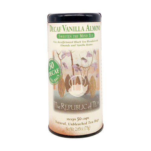 The Republic of Tea Decaf Vanilla Almond Black Tea, Tin of 50 Tea Bags