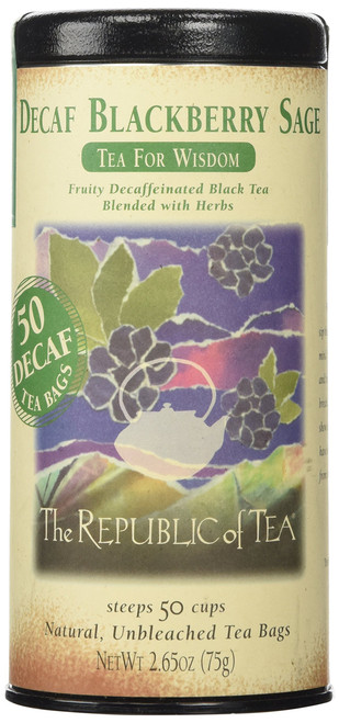 The Republic of Tea Decaf Blackberry Sage Black Tea, Tin of 50-Tea Bags