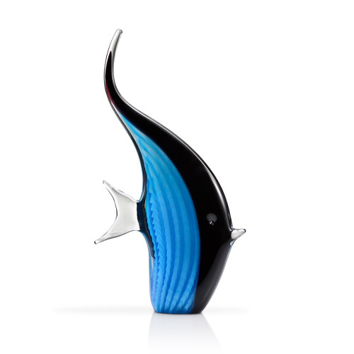 SPI Home- San Pacific Intl 76084 Art Glass Blue Angelfish - Blue/Black