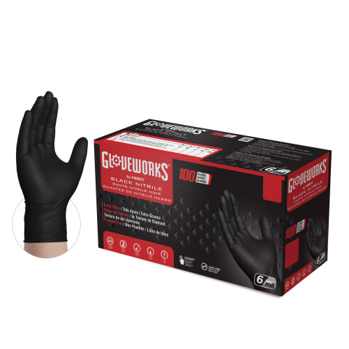 GLOVEWORKS HD Black Nitrile Industrial Gloves, 6 Mil, Raised Diamond Texture