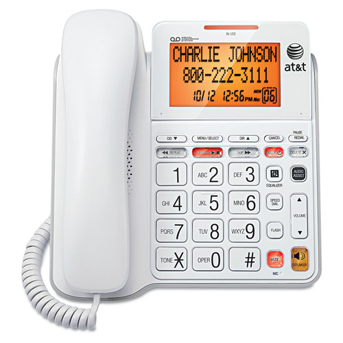 AT&T CL4940 Corded Standard Phone with Answering System and Backlit Display, White | New Improved Version