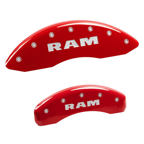 MGP Caliper Covers 55001SRAMRD 'RAM' Engraved Caliper Cover with Red Powder Coat Finish and Silver Characters | Set of 4