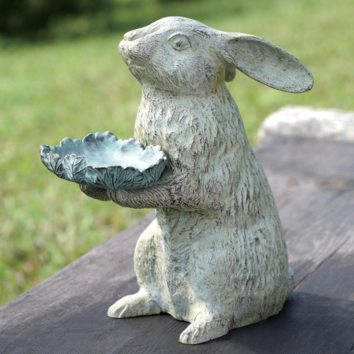 SPI Home Bunny Holding Leaf Bird Feeder 33070