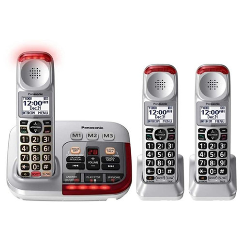 Panasonic KX-TGM450S + (2) KX-TGMA45S Digital Answering Machine w/ Volume Boost Control for Amplified Caller Voice Cordless Telephone-3 Handset