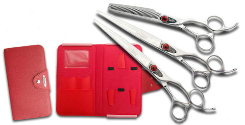 Kenchii Grooming Spider Shears Right Hand Set - with Bonus 6 Pack Finger Inserts
