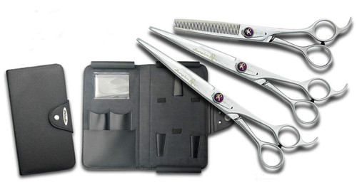Kenchii Scorpion Grooming Shears 7 in. Scissor Set Straight, Curved & Thinning Dog Grooming Shear Included (7.0" 3 Piece Set)